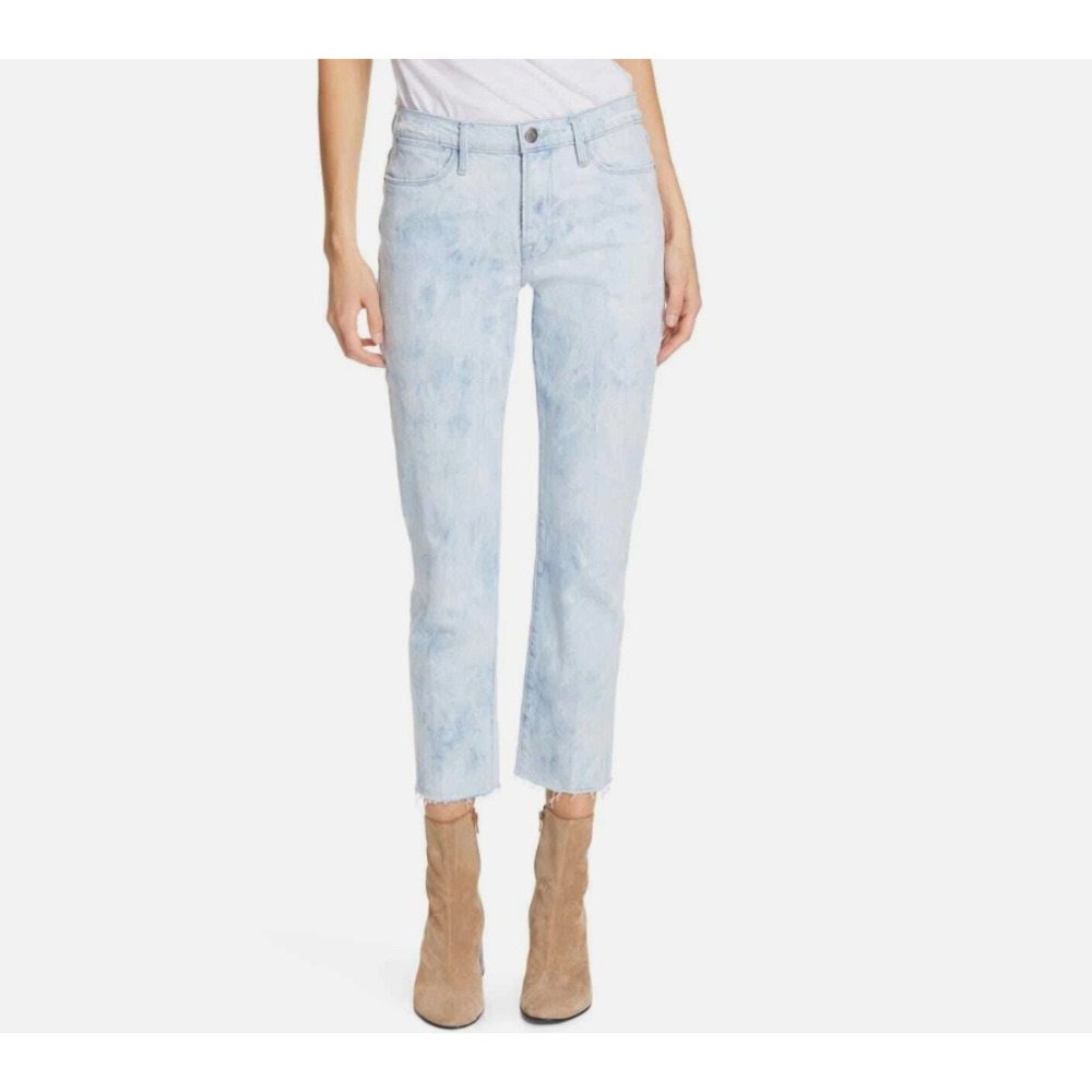FRAME DENIM 24 Le High Straight Raw Hem Ankle Cropped Jeans Cloud‎